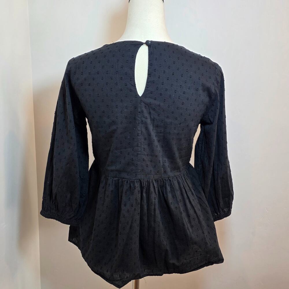 Mi Ami Embroidered Floral Top Size S Black Long Sleeve Whimsical Romantic Boho - Picture 4 of 6
